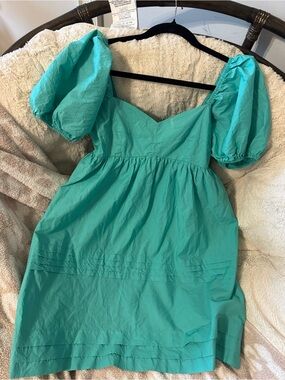 ENGLISH FACTORY Turquoise Puff-Sleeve Mini Dress